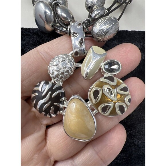 Chico's Necklace Multi-Stranded Silver Beaded Boho Statement Necklace - Picture 2 of 7